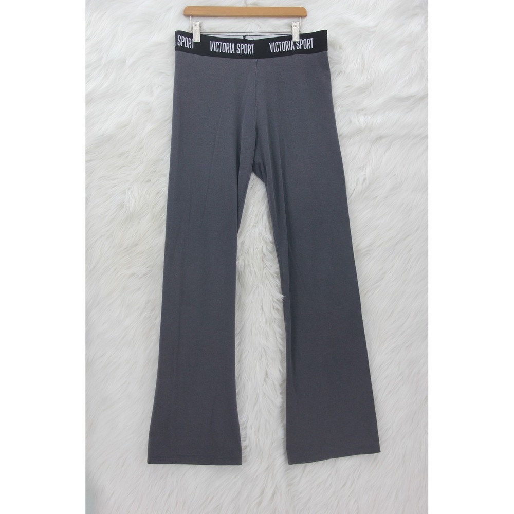Victoria's Secret Sport Yoga Pants Women L Flare Gray Spell Out Y2K Athleisure